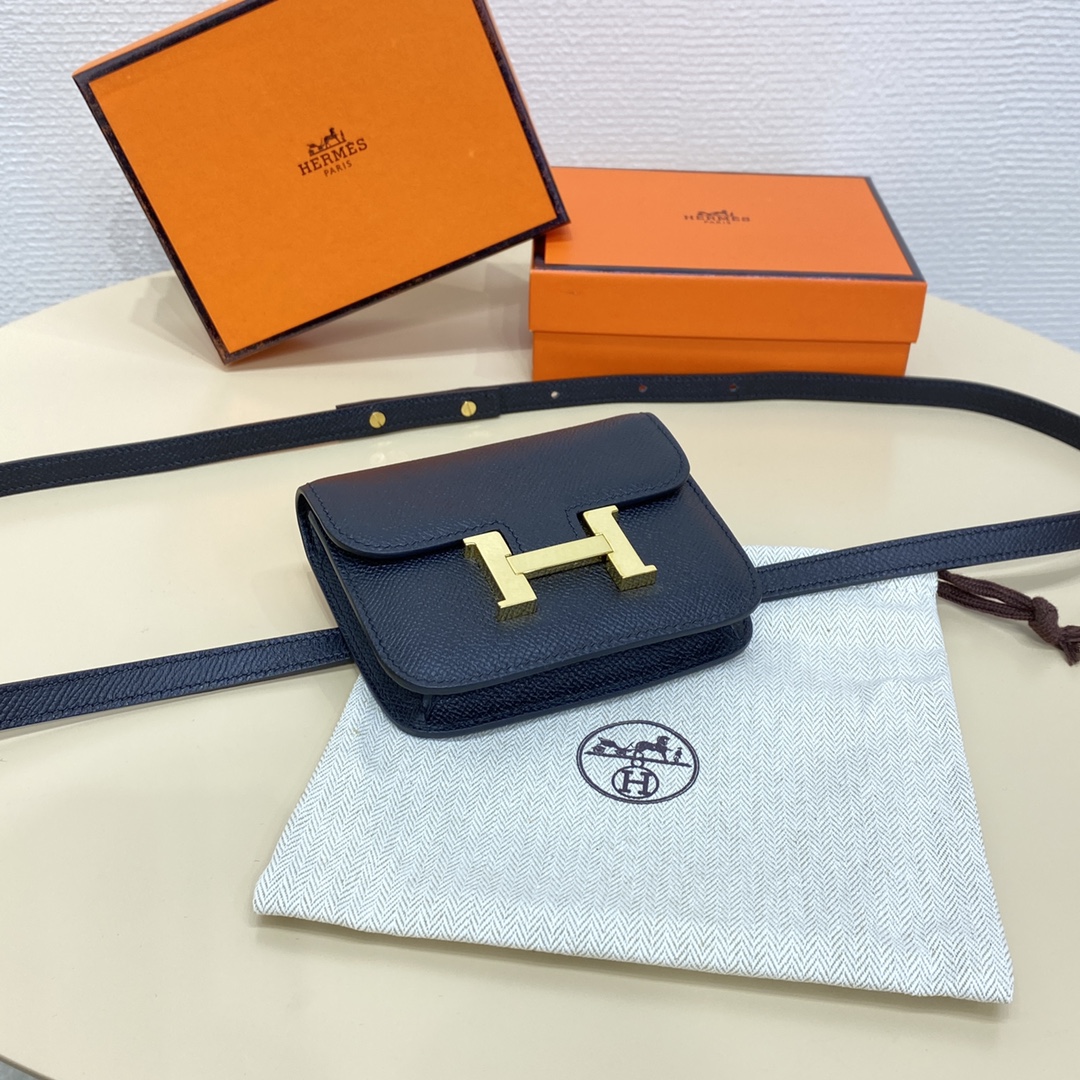 Hermes Constance Slim Wallet Belt Bag In Black Epsom Leather